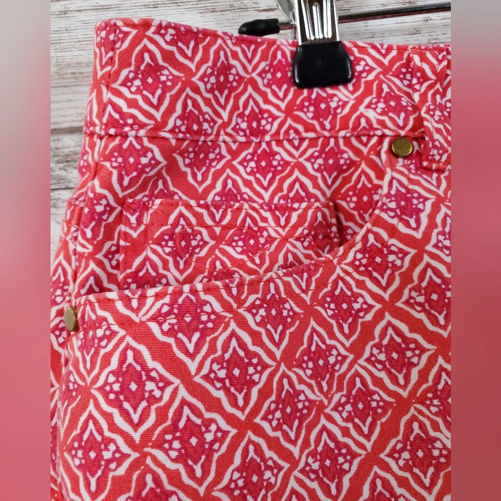 Chico’s Red White Geometric Crop Pants 4th of July Americana Summer Capri
